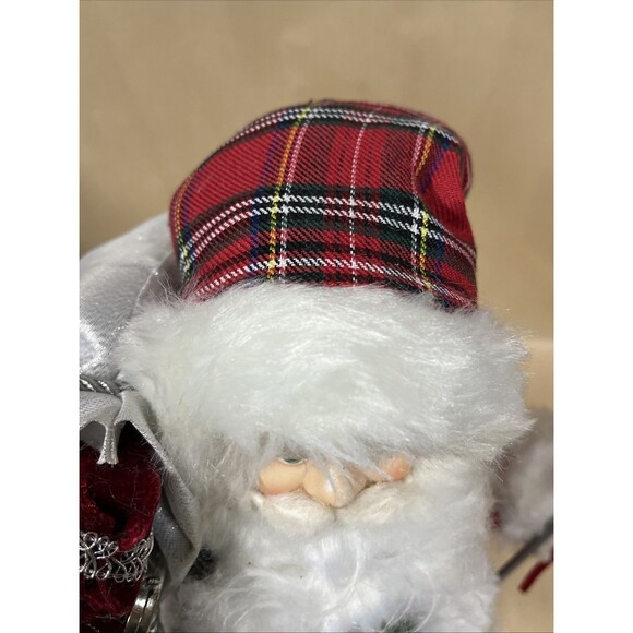 Merry Brite Santa Claus Tartan Plaid Coat Gift Bag Silver Staff 18" Read - Picture 11 of 12